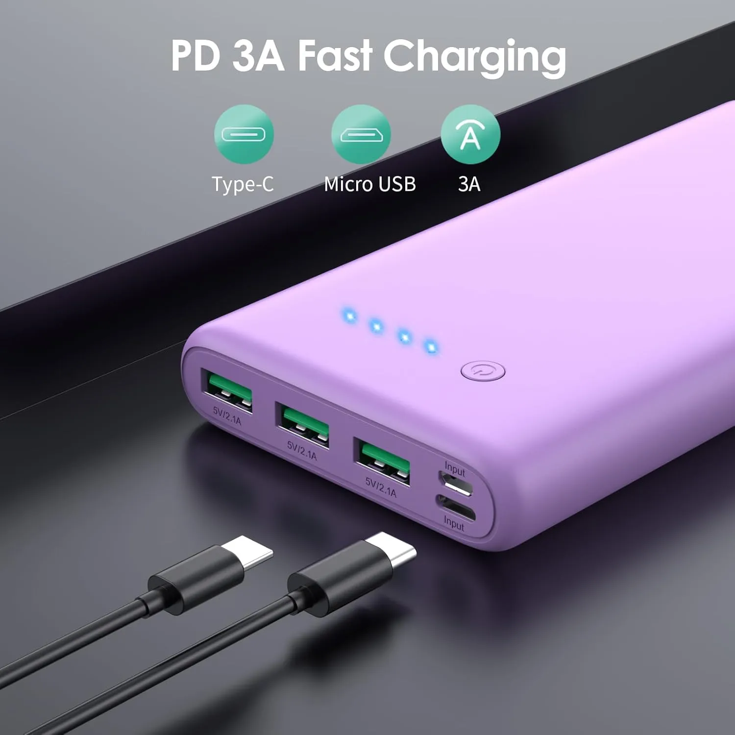 Portable Charger 36800mAh,4 Outputs Power Bank, Dual Input 5V/3A External Battery Pack,USB-C in&Out High-Speed Charging Backup Charger Compatible with iPhone 16/15/14,Samsung Android Phone etc-Purple