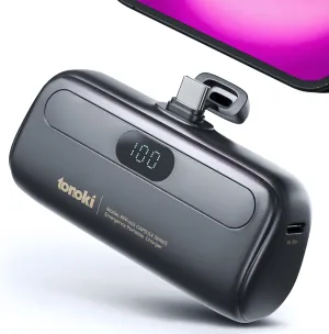 Portable Charger for iPhone and Android Devices, 5000mAh Small Power Bank Fast Charging, Mini Cute Portable Phone Charger Battery Pack for iPhone, iPad, Android and Other Devices (Black, USB Type C)