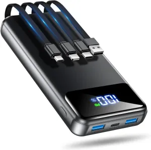Portable Charger Power Bank 50000mAh Battery Pack, 22.5W Fast Charging PowerBank with Built in Cables,Travel Essential USB-C Portable Phone Charger for iPhone Samsung Pixel Android iPad