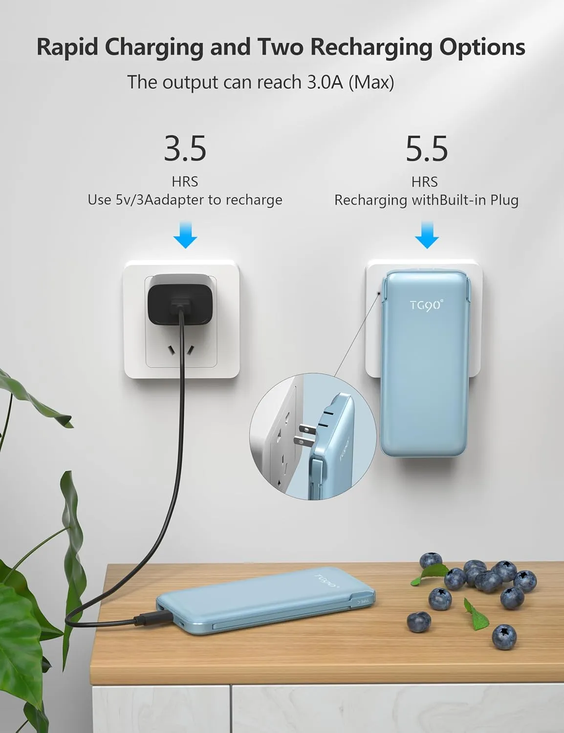 Portable Charger Power Bank with Built-in Cable & AC Plug, 10000mAh Fast USB-C Charger, Slim Mini Battery for iPhone 16/15/14/13/Pro/Max & All USB-C Devices