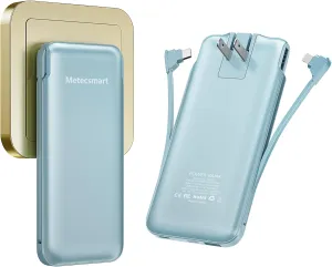 Portable Charger Power Bank with Built-in Cable & AC Plug, 10000mAh Fast USB-C Charger, Slim Mini Battery for iPhone 16/15/14/13/Pro/Max & All USB-C Devices