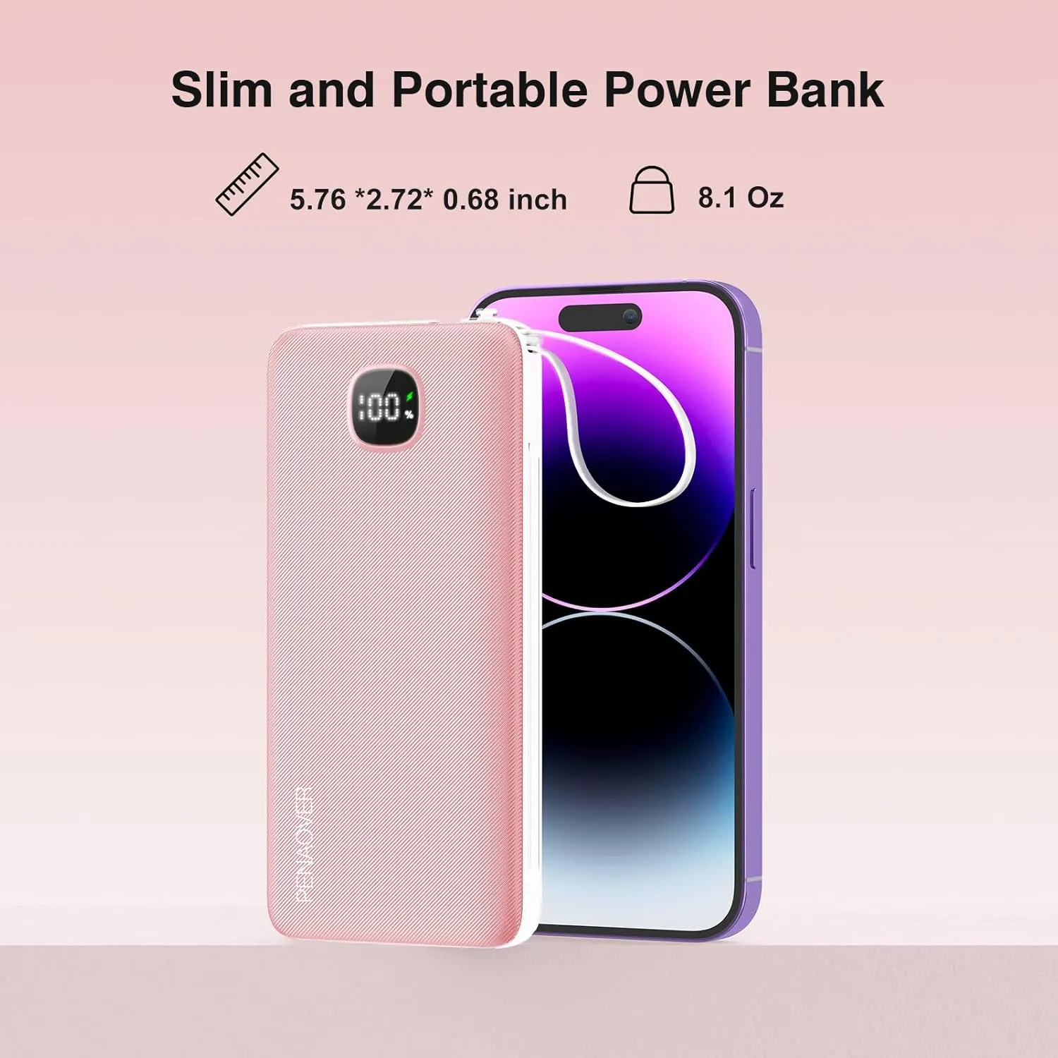 Portable Charger with Built-in Cables&AC Wall Plug,Slim 10000mAh 22.5W Fast Charging Power Bank,5 Output 2 Input USB-C External Battery Pack Compatible with iPhones,Samsung,Android, etc