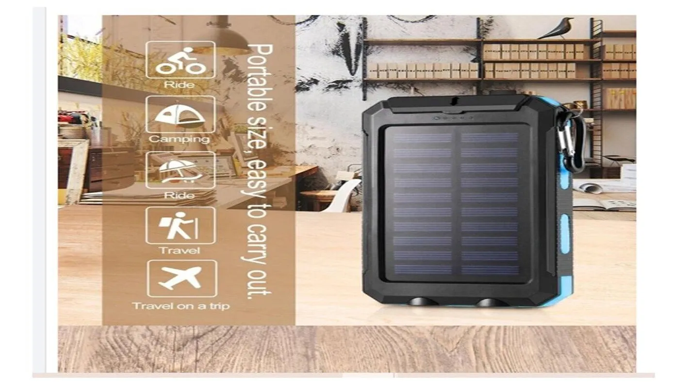 Portable External Solar Power Bank for Phone Tablet Dual USB Port
