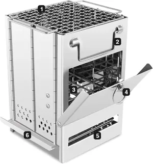 Portable Foldable Camping Stove, Mini Stainless Steel Wood Burning Cooker for Backpacking, Picnic, BBQ, Hiking, Outdoor Survival Cooking