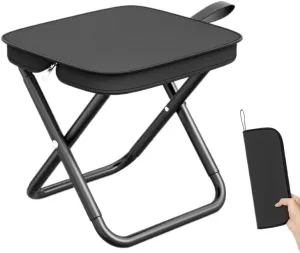 Portable Folding Camping Stool – Carbon Steel Frame, Oxford Fabric Seat, 26×23×25cm – Compact Outdoor Travel Chair for Fishing, Queuing, Subway, Hiking – Black/Red(Black)