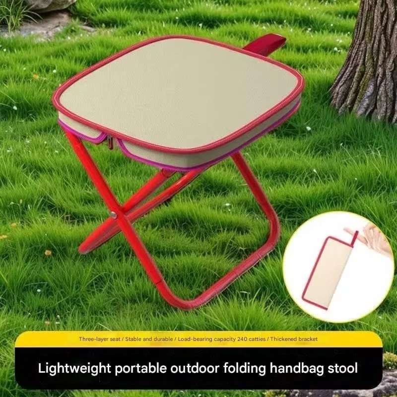 Portable Folding Camping Stool – Carbon Steel Frame, Oxford Fabric Seat, 26×23×25cm – Compact Outdoor Travel Chair for Fishing, Queuing, Subway, Hiking – Black/Red(Black)