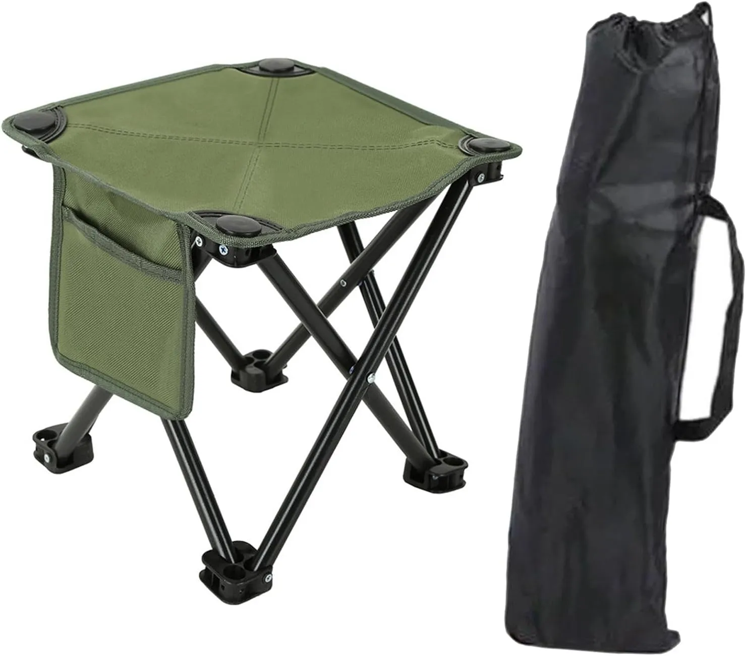 Portable Folding Camping Stool Foot Rest Stool Strong Load Bearing Mini Foldable Chair with Side Pocket for Lawn