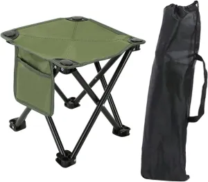 Portable Folding Camping Stool Foot Rest Stool Strong Load Bearing Mini Foldable Chair with Side Pocket for Lawn