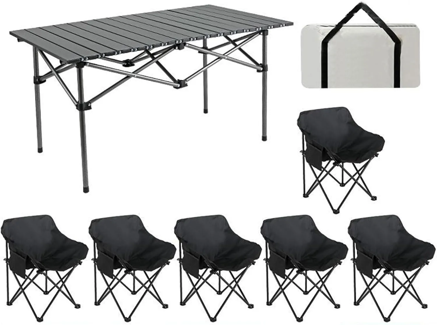Portable Folding Camping Table & Chair Set Lightweight Carbon Steel Roll up Top Picnic Table Portable Outdoor Furniture Set for BBQ Garden Hiking Fishing Compact and Easy to Carry