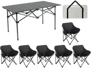 Portable Folding Camping Table & Chair Set Lightweight Carbon Steel Roll up Top Picnic Table Portable Outdoor Furniture Set for BBQ Garden Hiking Fishing Compact and Easy to Carry