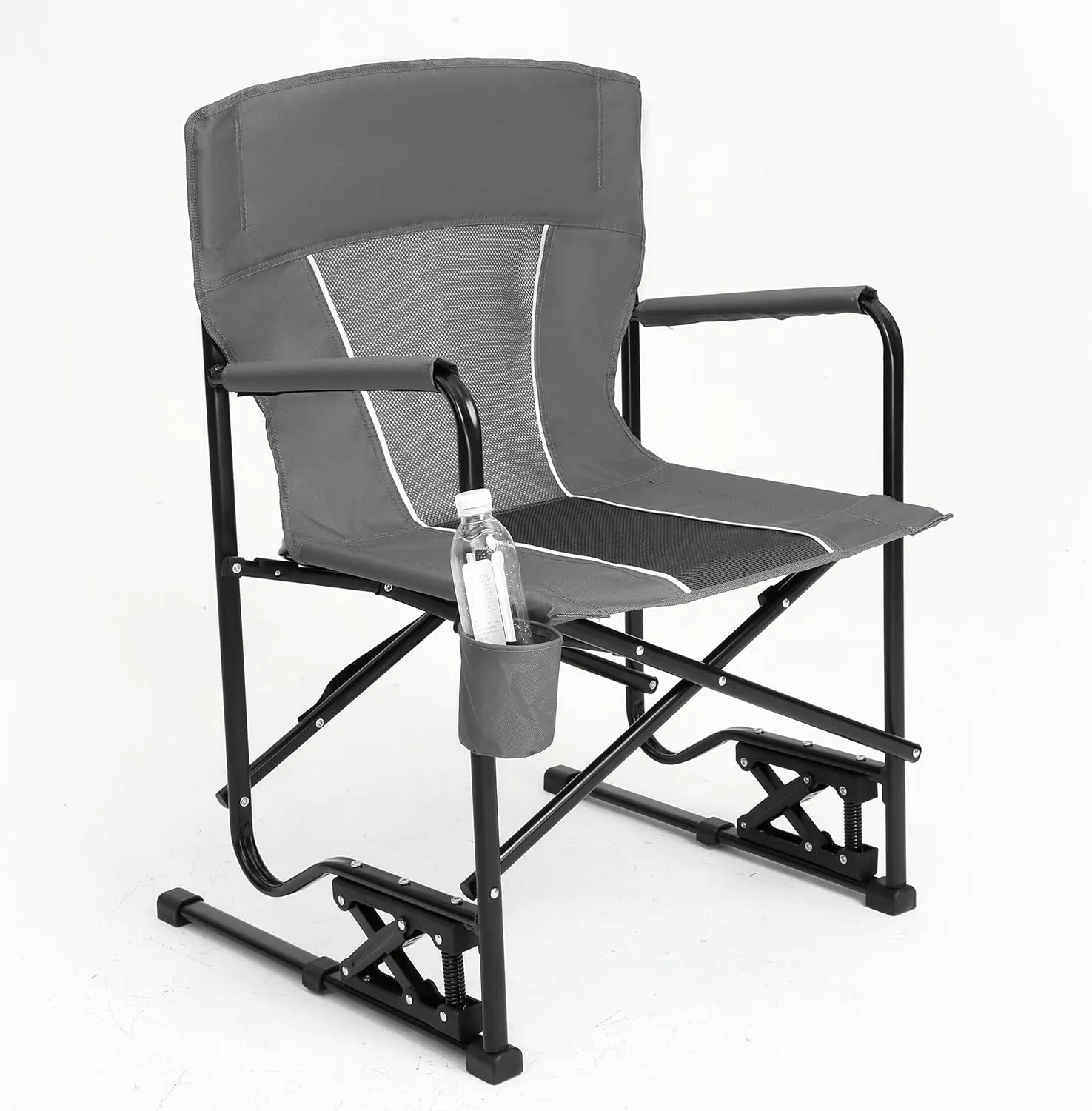 Portable Folding Rocking Chair, Outdoor Camping Chair with Cup Holder, Gray, 37 Inch High (Gray)