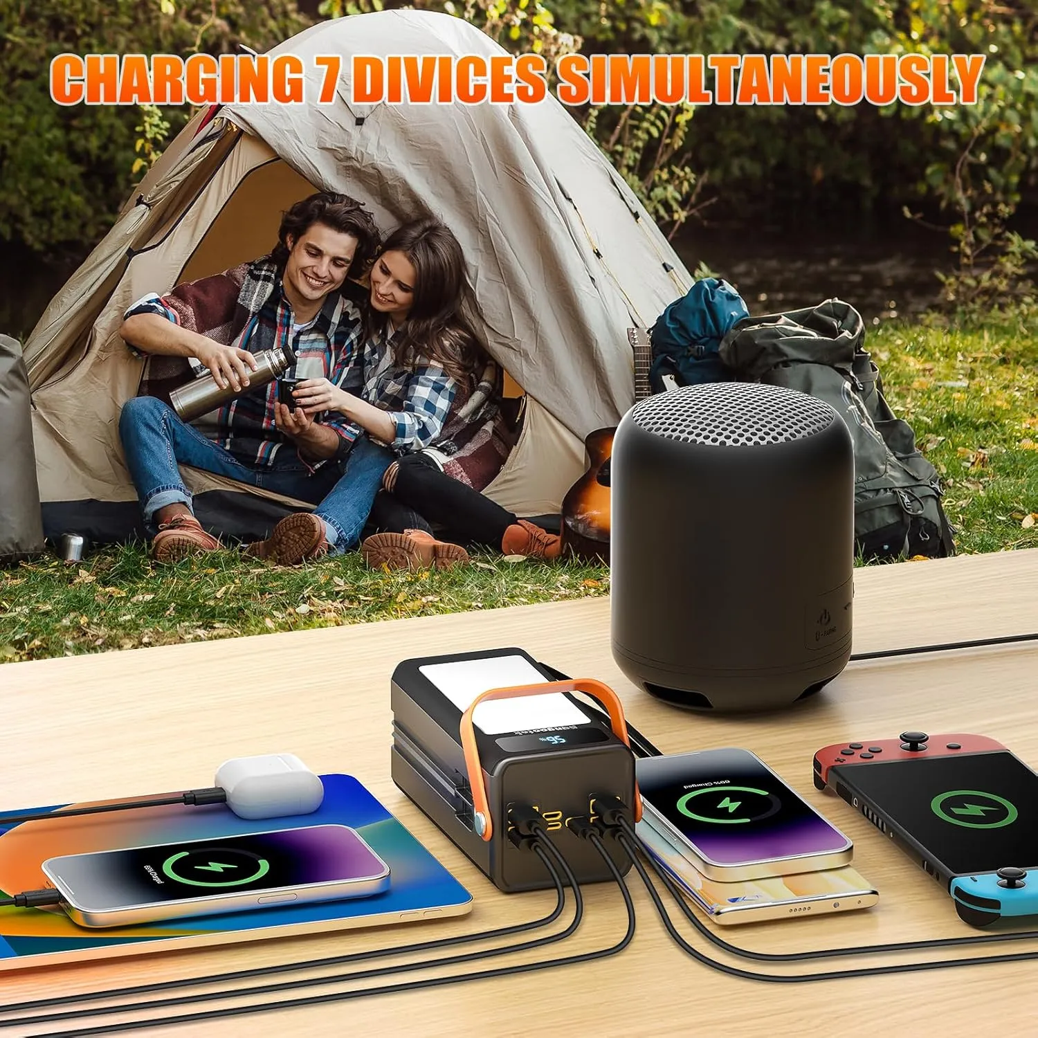Portable Power Bank Station 99Wh Outdoor Generator LCD Display Backup Phone Battery Pack Portable PD Fast Charger for Laptop Cellphone Travel Camping Home Use with Full Flashlight