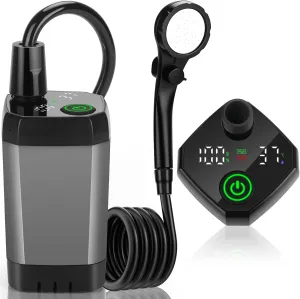 Portable Shower for Camping, Rechargeable Camping Shower Pump with LED Display of Battery Level and Temperature, Lasting-150 Mins, Suitable for Outdoor Shower, Pet Bath, Car Washing