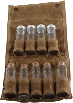 Portable Spice Bag Canvas Travel Spice Kit Camping Spice Kit Outdoor Spice Storage Portable Spice Container for Camping Cooking Outdoor BBQ (Khaki)