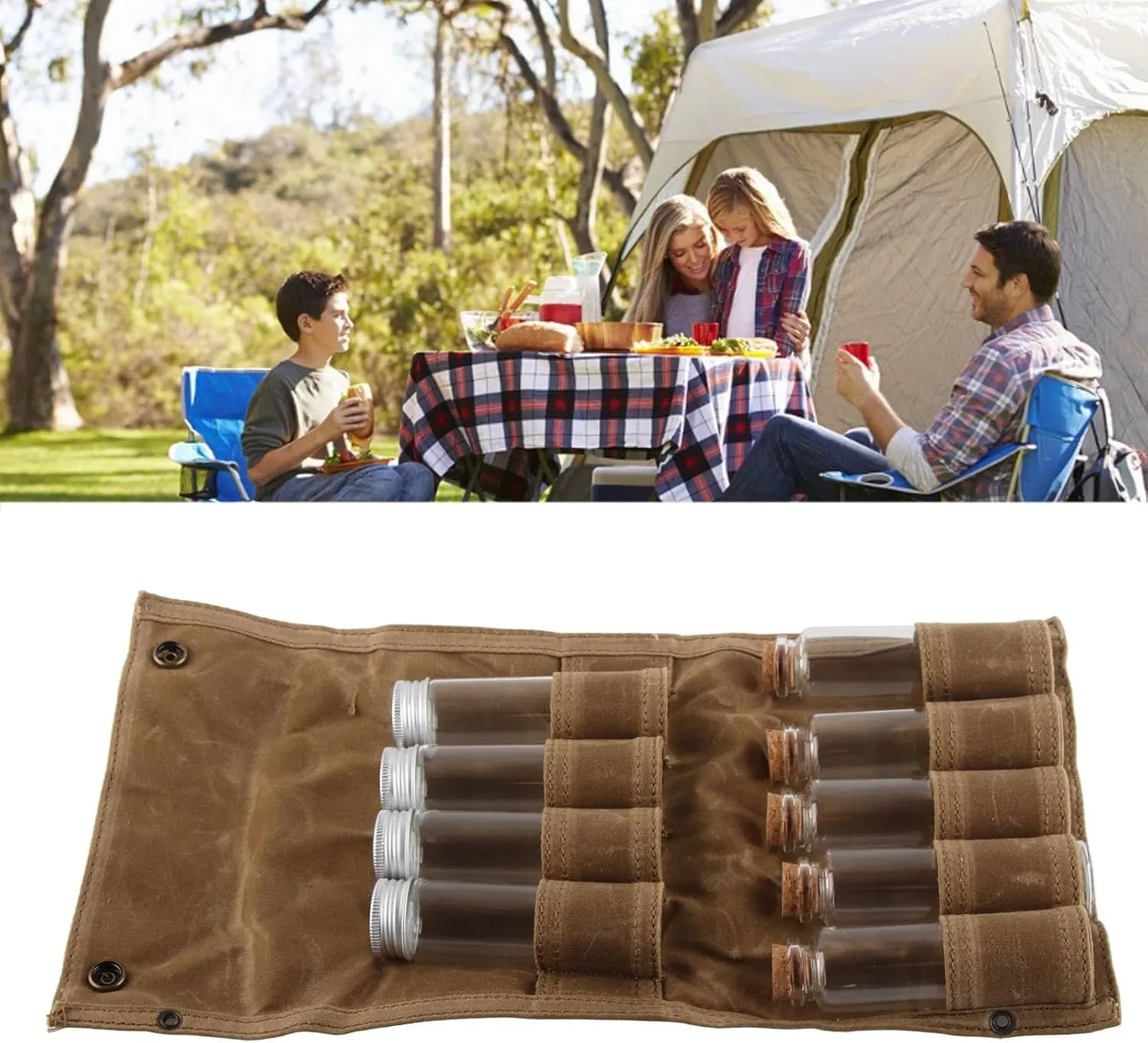 Portable Spice Bag Canvas Travel Spice Kit Camping Spice Kit Outdoor Spice Storage Portable Spice Container for Camping Cooking Outdoor BBQ (Khaki)