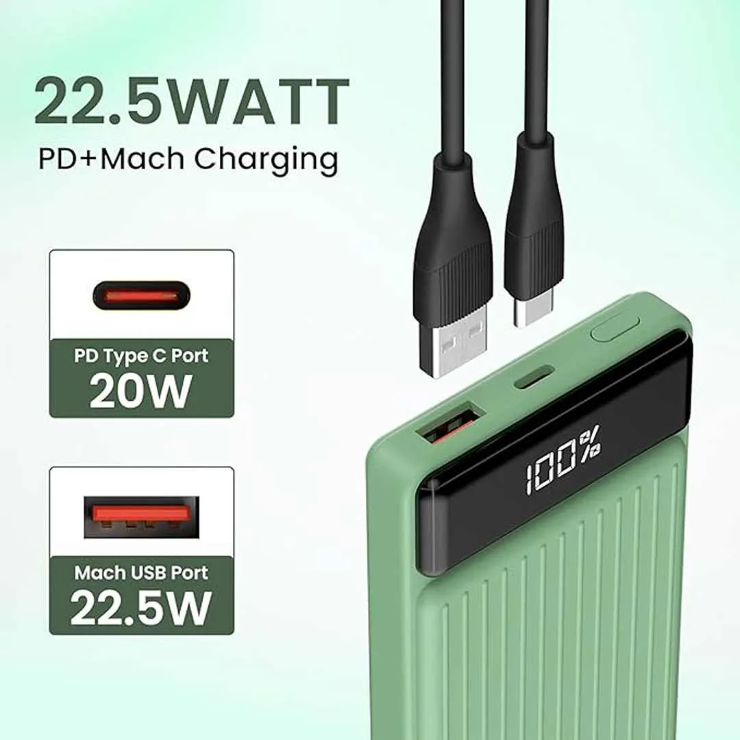 Portronics Luxcell B 10K 10000 mAh 22.5W  Power Bank(Green)