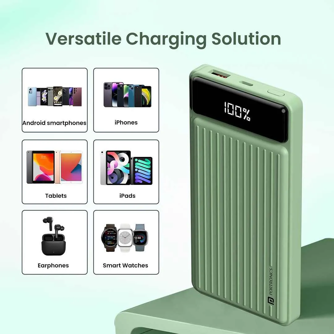Portronics Luxcell B 10K 10000 mAh 22.5W  Power Bank(Green)