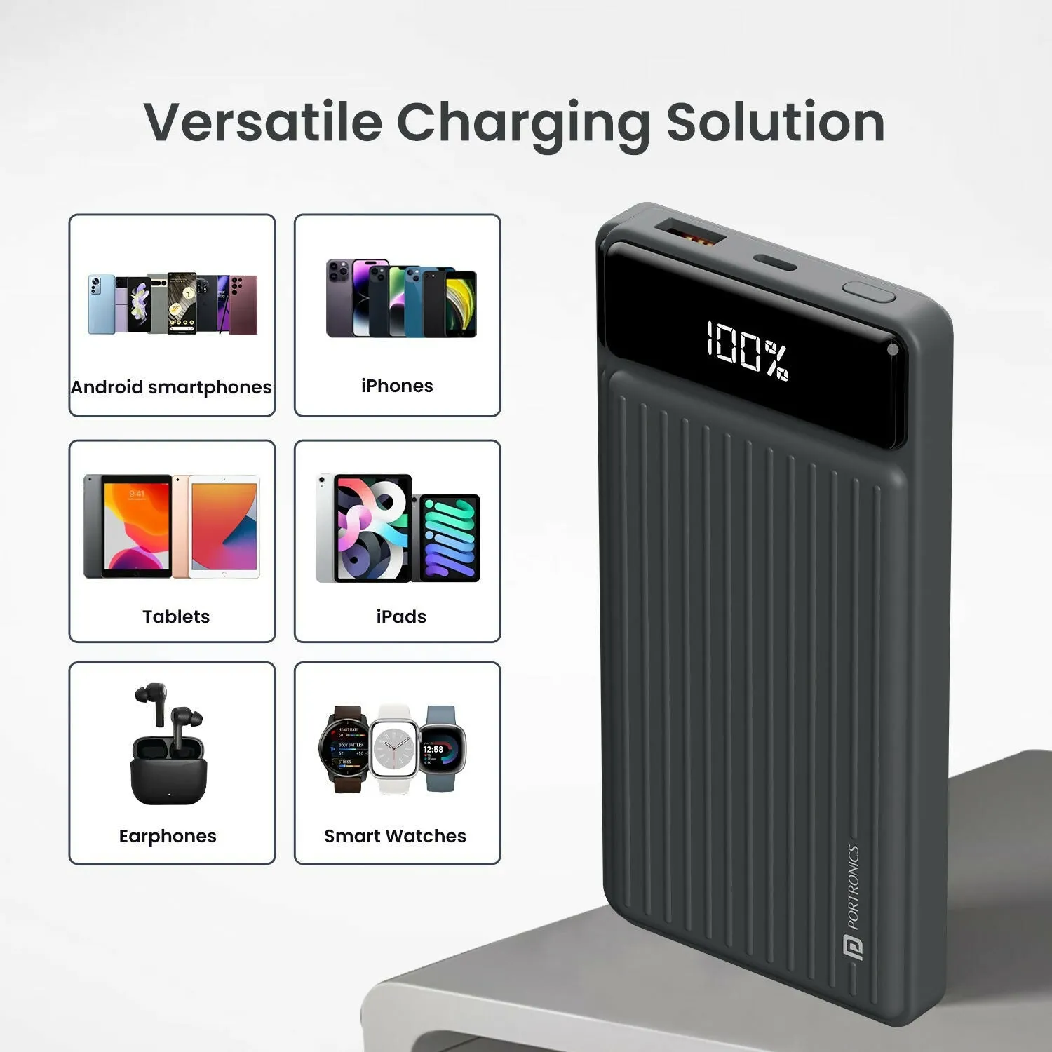 Portronics Luxcell B 10K Power Bank – 10000mAh, 22.5W Fast Charging, Ultra Slim Design (Black)