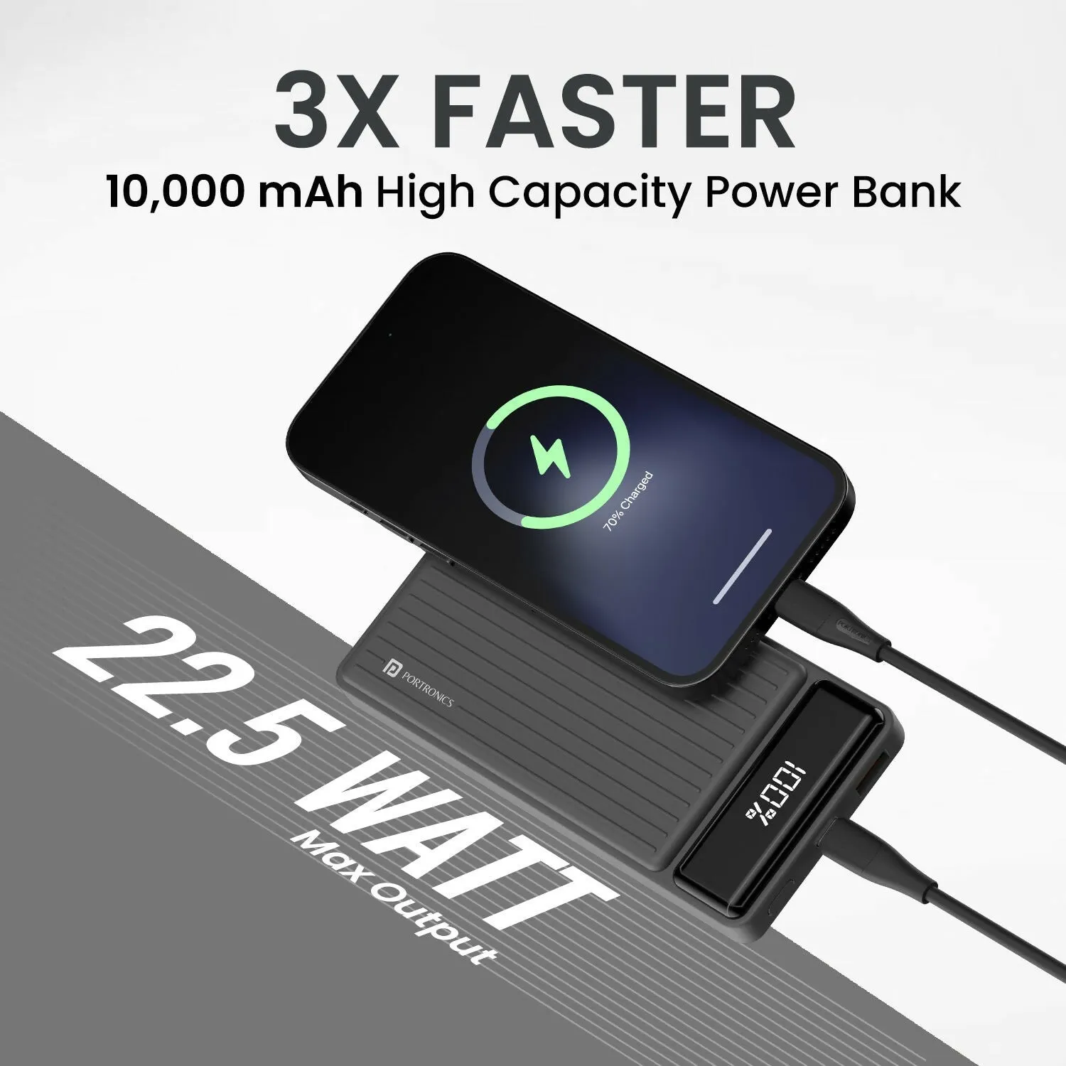 Portronics Luxcell B 10K Power Bank – 10000mAh, 22.5W Fast Charging, Ultra Slim Design (Black)