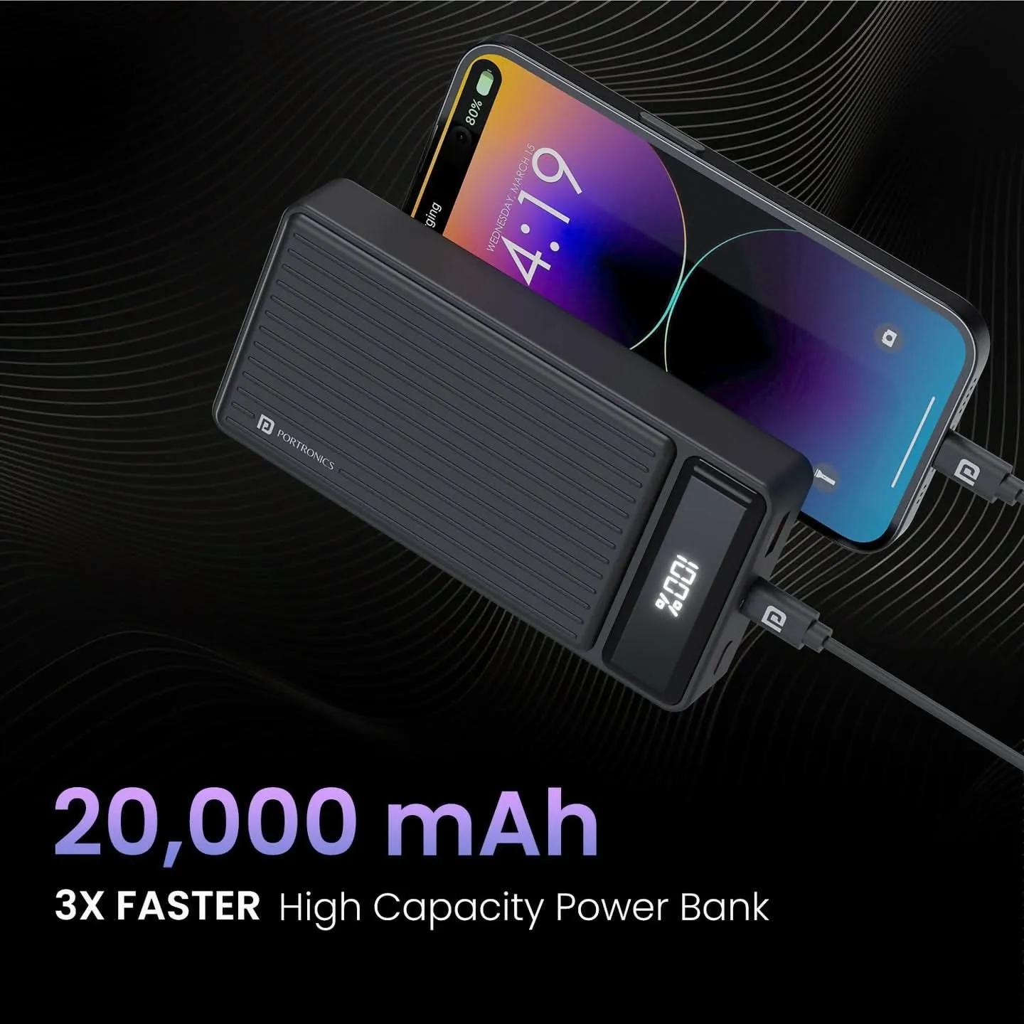 Portronics Luxcell B 20K 22.5 Watt High-Speed Charging Power Bank (Black)