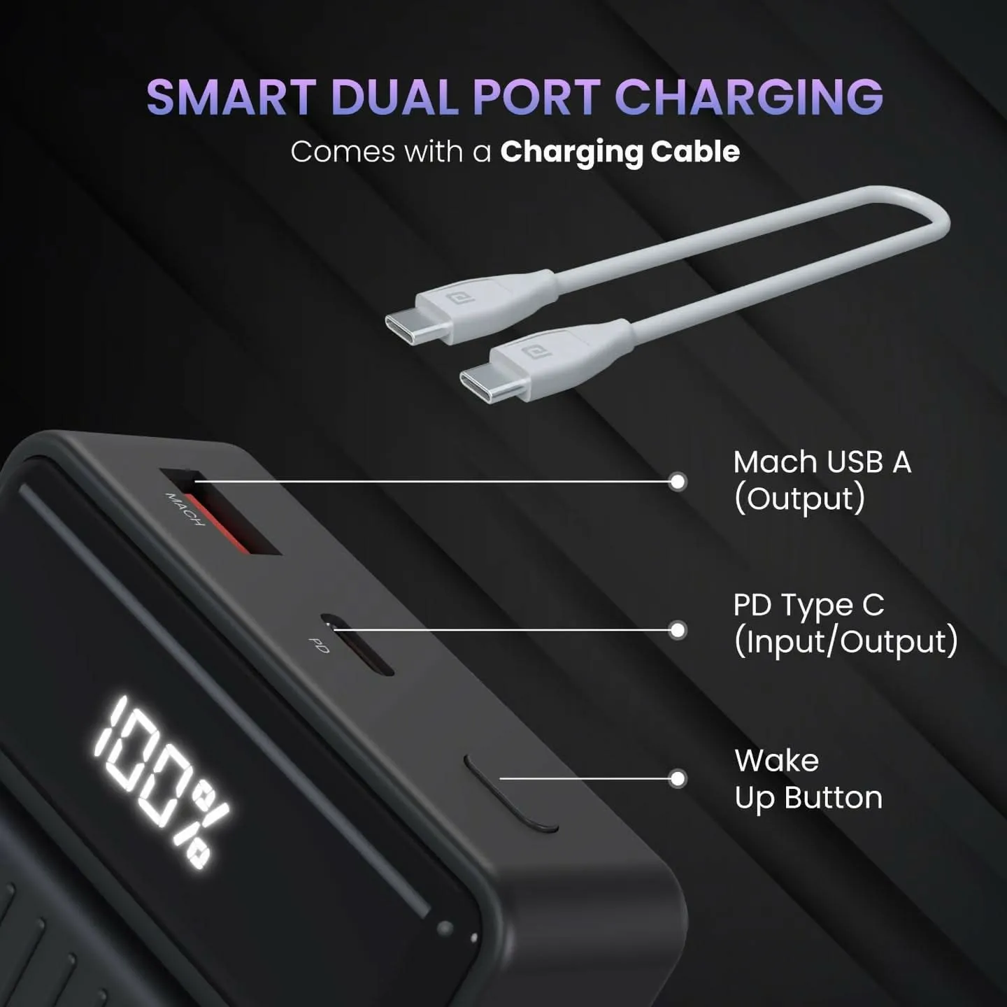 Portronics Luxcell B 20K 22.5 Watt High-Speed Charging Power Bank (Black)