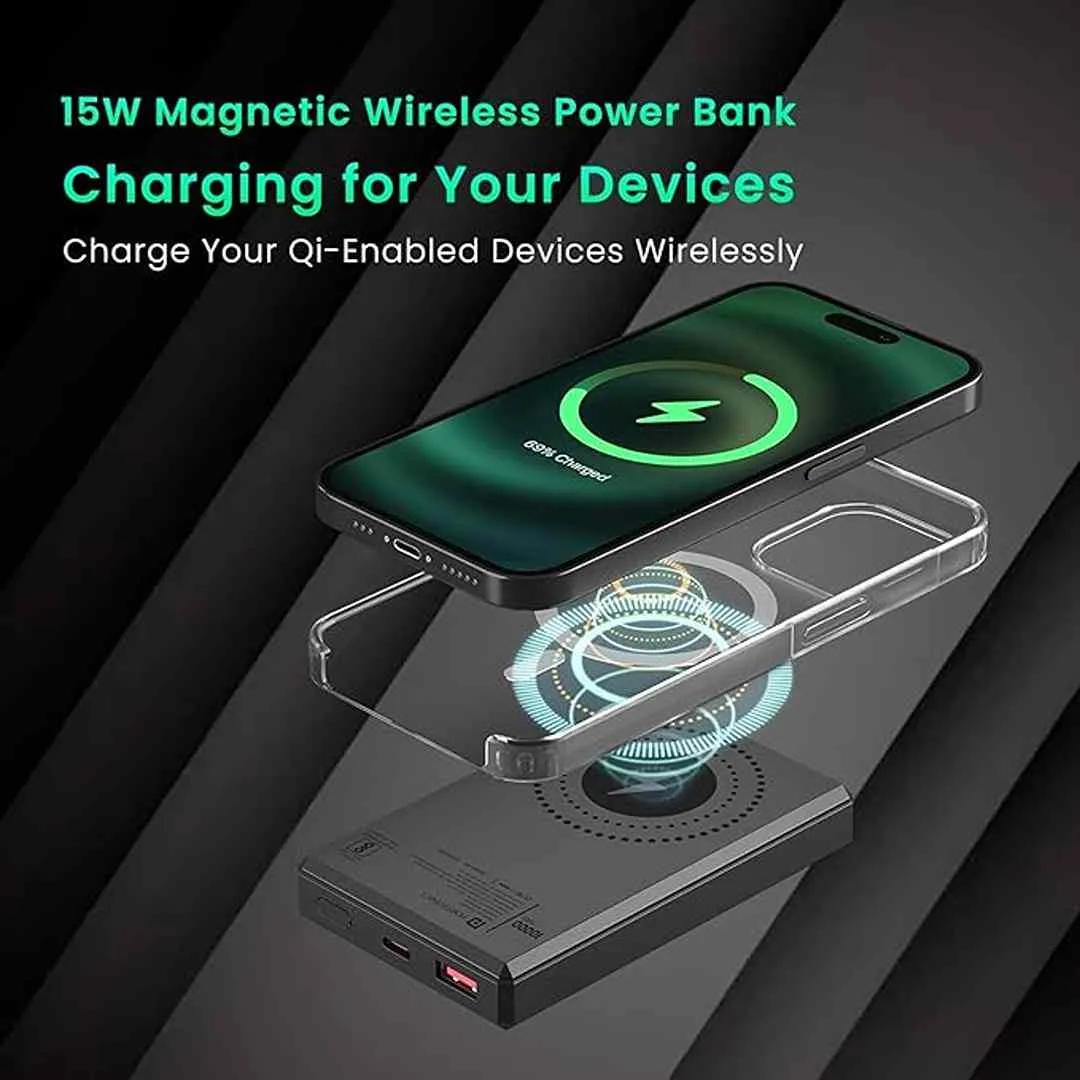 Portronics Luxcell MagClick 10k 10000 mAh 15W Magnetic Wireless Power Bank(Dark Grey)