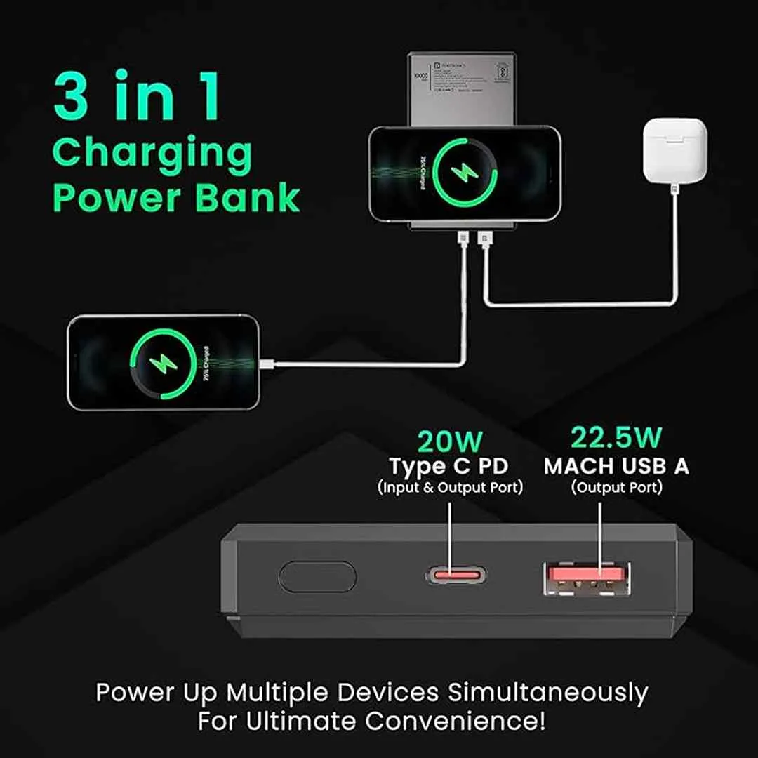 Portronics Luxcell MagClick 10k 10000 mAh 15W Magnetic Wireless Power Bank(Dark Grey)