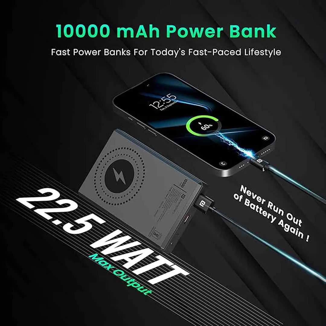 Portronics Luxcell MagClick 10k 10000 mAh 15W Magnetic Wireless Power Bank(Dark Grey)