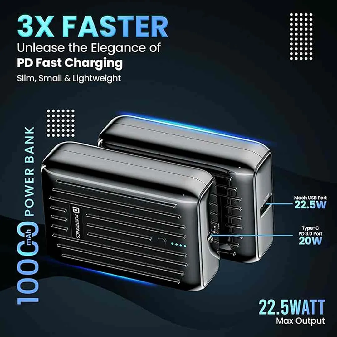 Portronics Zapcell 10k 10000mAh 22.5W  Nano Powerbank(Black)