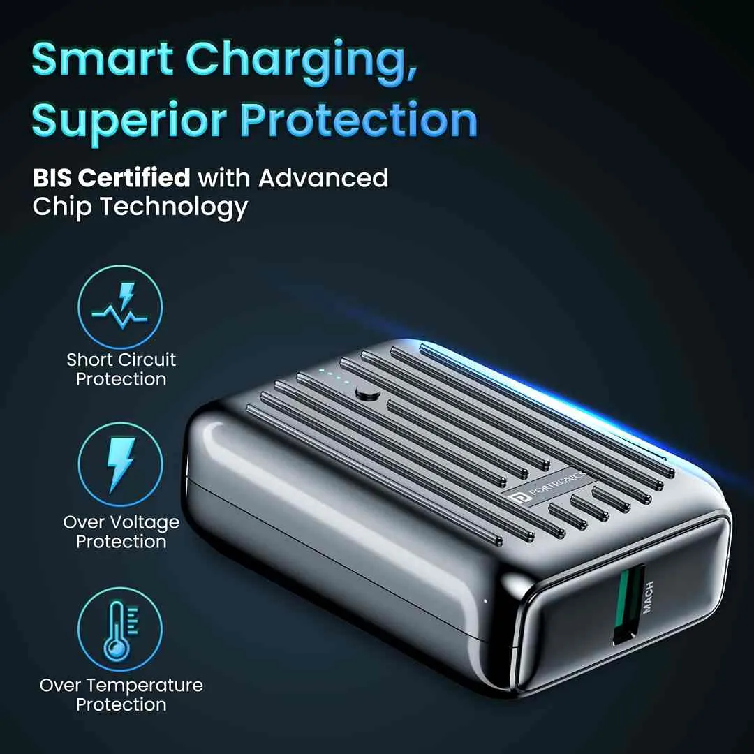 Portronics Zapcell 10k 10000mAh 22.5W  Nano Powerbank(Black)