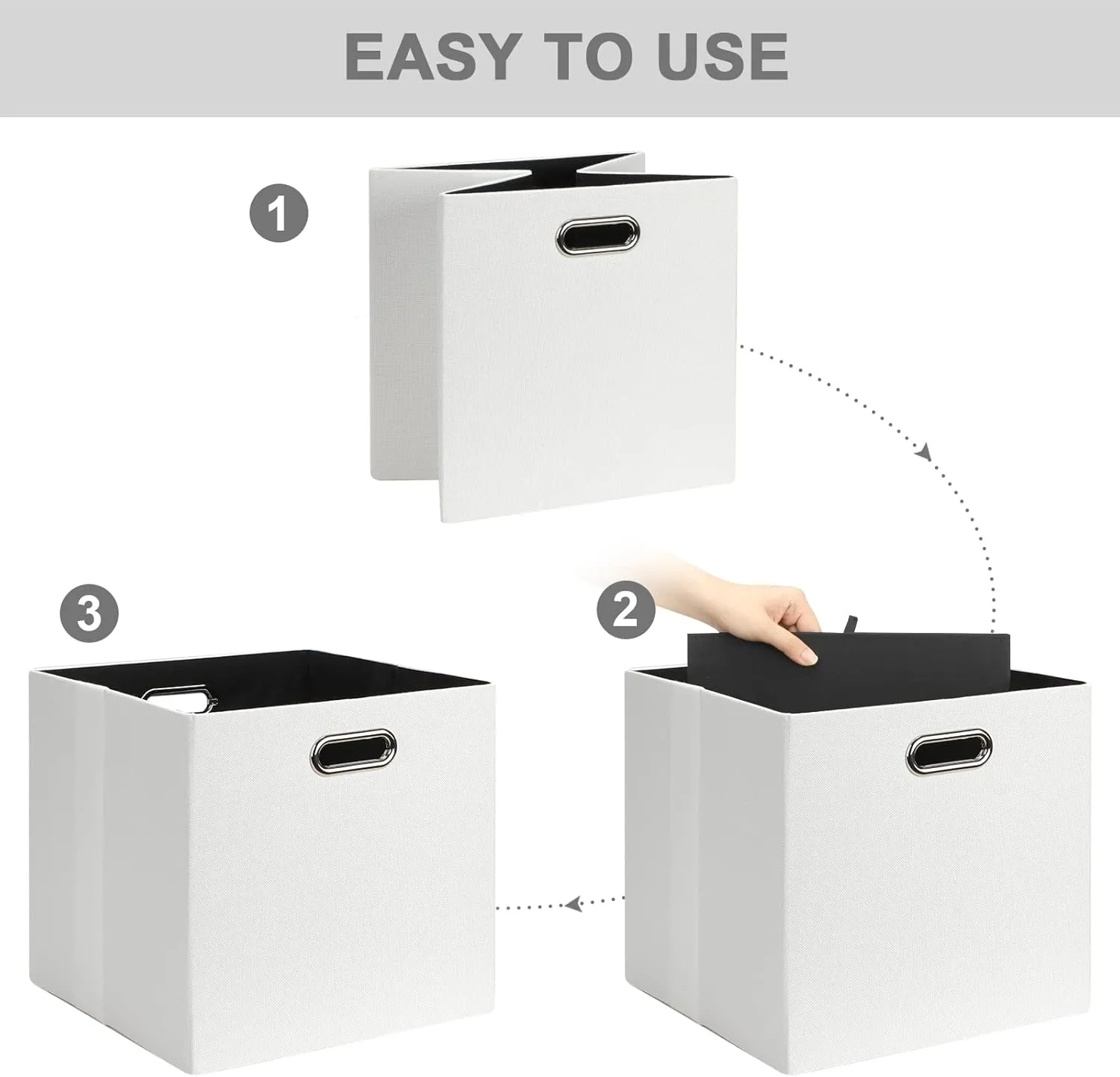 Posprica 11x11 Storage Cubes, Collapsible Storage Bins with Dual Handles, Fabric Foldable Storage Boxes Basket for Closet Shelf Cabinet Bookcase Organization, Set of 4, White