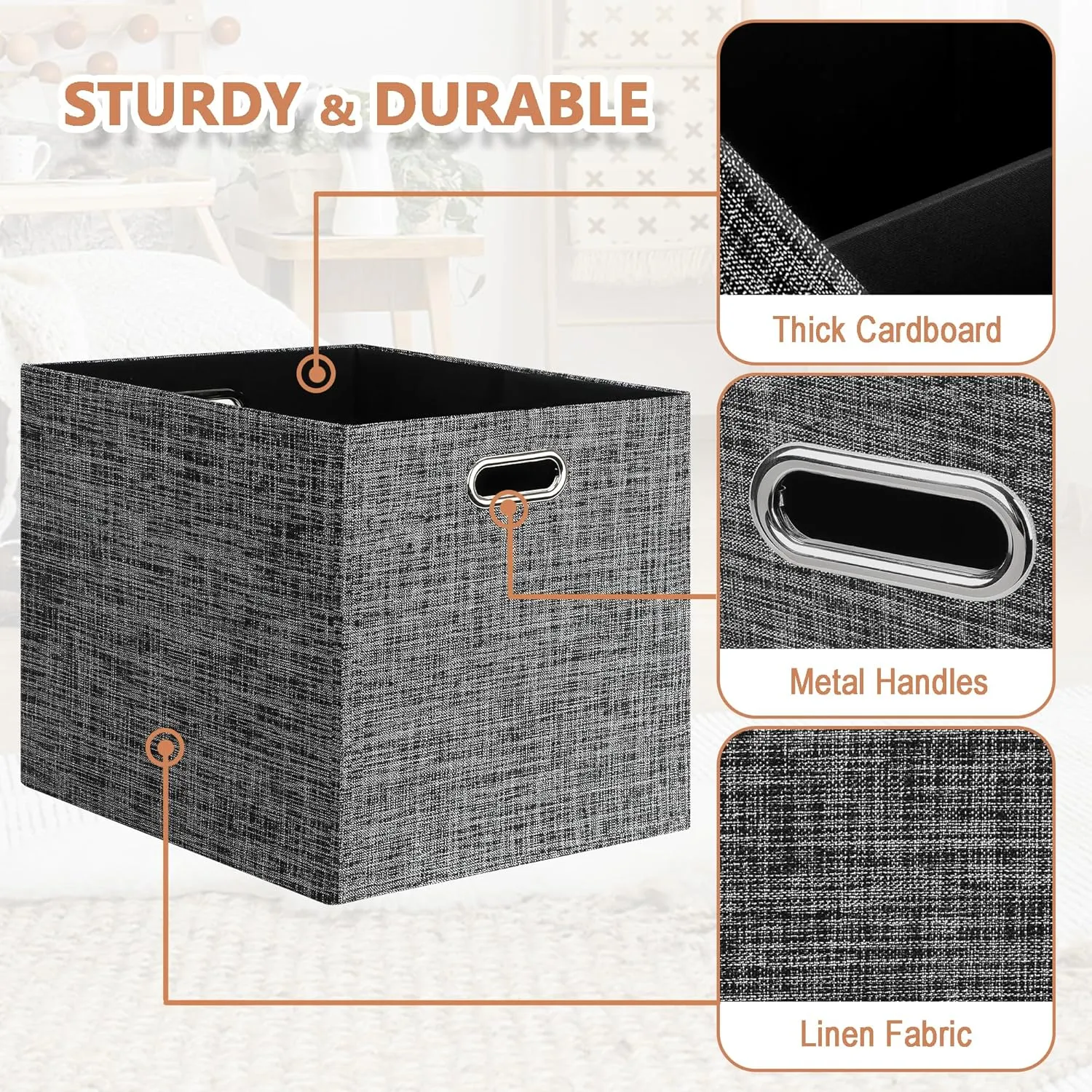 Posprica 13x15x13in Collapsible Storage Bins, Fabric Foldable Cube Storage Boxes, Decorative Storage Baskets Organizer for IKEA Kallax, Shelves, Closet, Clothes, Toy, Set of 4-Black