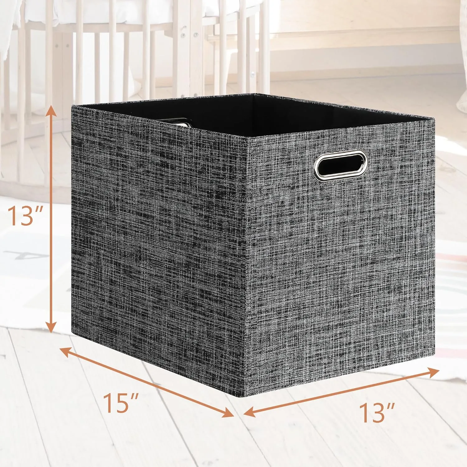 Posprica 13x15x13in Collapsible Storage Bins, Fabric Foldable Cube Storage Boxes, Decorative Storage Baskets Organizer for IKEA Kallax, Shelves, Closet, Clothes, Toy, Set of 4-Black