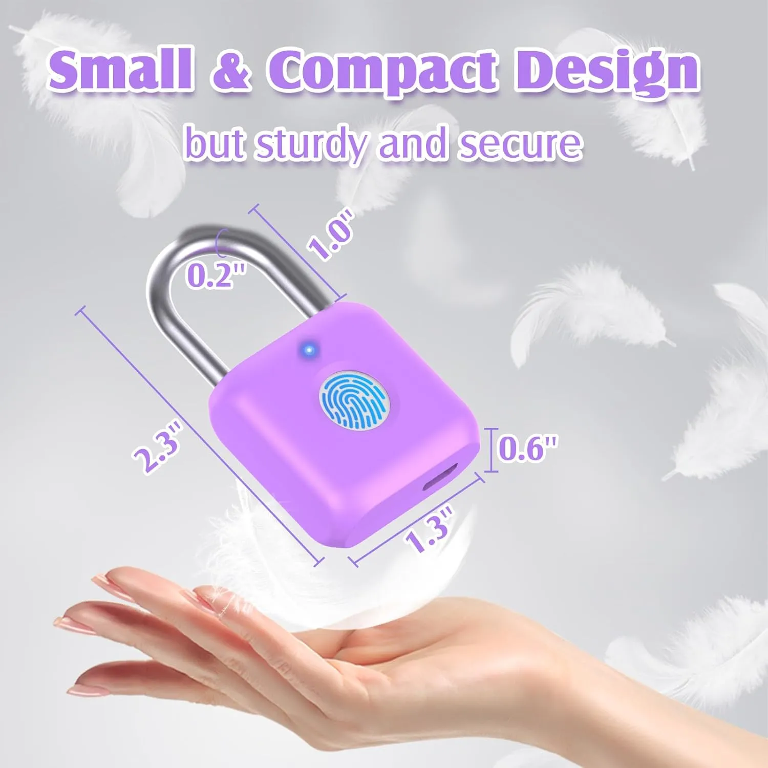 Pothunder Fingerprint Padlock, Smart Padlock, Locker Lock, Combination Fingerprint Lock with APP Unlock, USB Rechargeable, Suitable for Gym Locker(Lavender Purple)