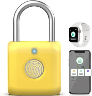 Pothunder Fingerprint Padlock, Smart Padlock, Locker Lock, Fingerprint Lock with APP Unlock, USB Rechargeable, Suitable for Gym Locker, Locker(Lemon Yellow)