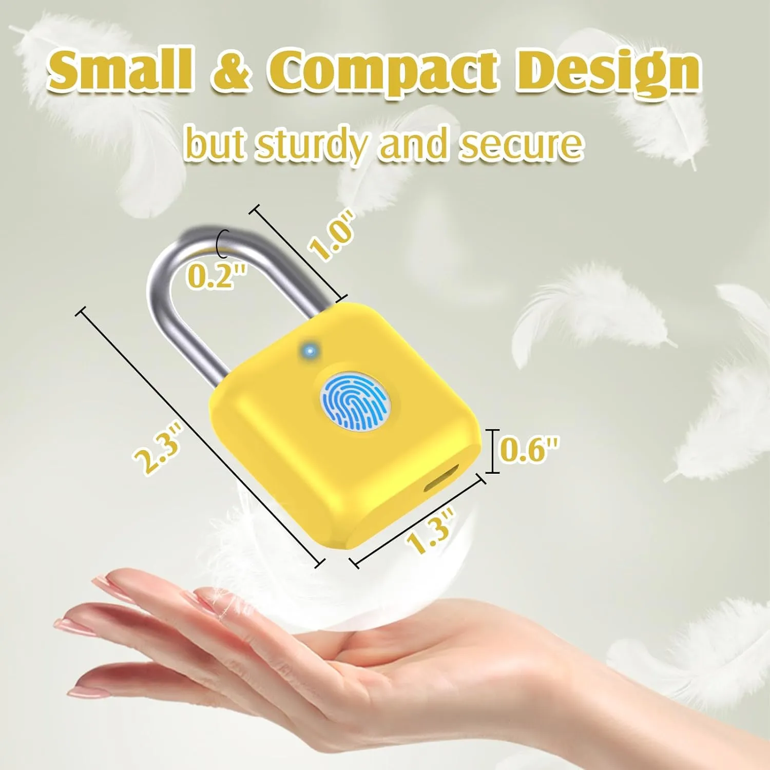 Pothunder Fingerprint Padlock, Smart Padlock, Locker Lock, Fingerprint Lock with APP Unlock, USB Rechargeable, Suitable for Gym Locker, Locker(Lemon Yellow)