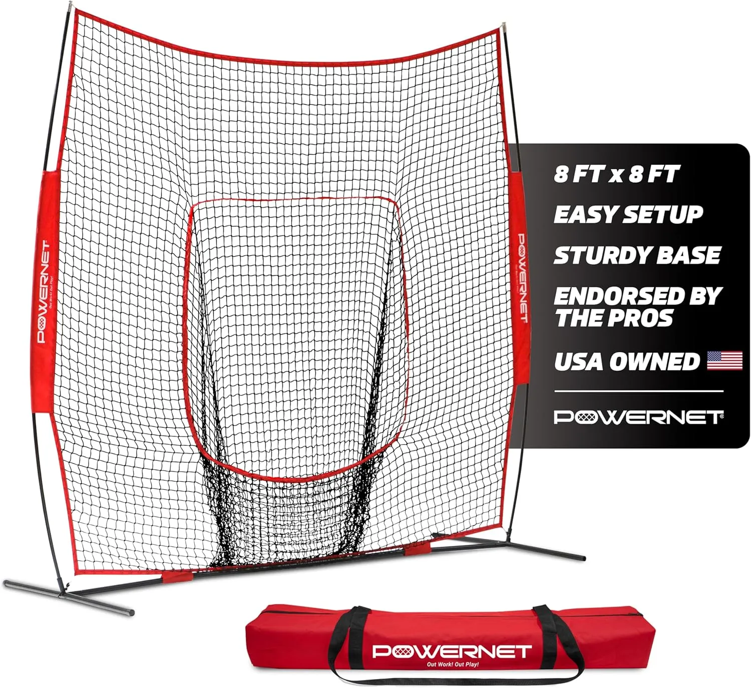 PowerNet Baseball Net, 8x8 FT Portable Baseball Training Equipment, Softball Baseball Batting Net, Throwing & Pitching Net with Carrying Bag