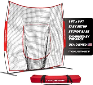 PowerNet Baseball Net, 8x8 FT Portable Baseball Training Equipment, Softball Baseball Batting Net, Throwing & Pitching Net with Carrying Bag