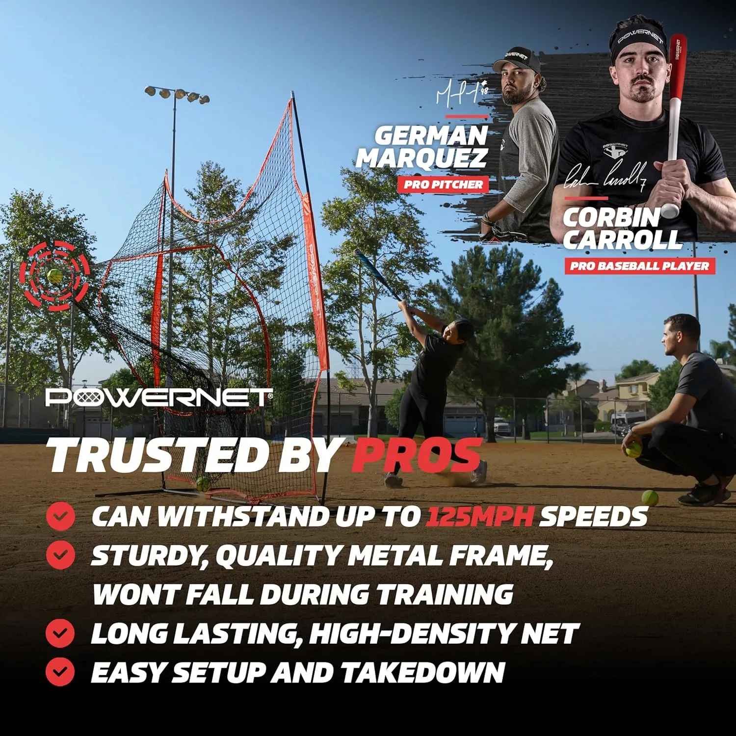 PowerNet Baseball Net, 8x8 FT Portable Baseball Training Equipment, Softball Baseball Batting Net, Throwing & Pitching Net with Carrying Bag