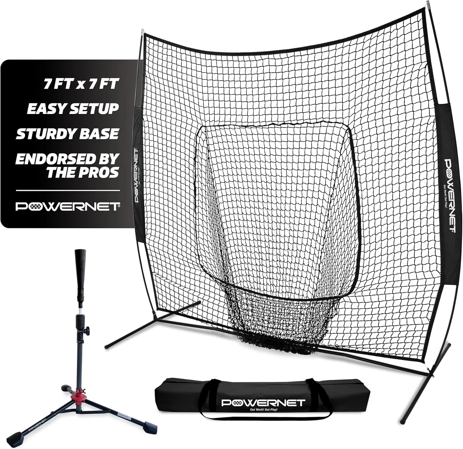 PowerNet Baseball Softball Practice Net 7x7 with Baseball Accessories for Practice Pitching, Batting & Fielding, Ball Caddy, Weighted Baseballs, Tee