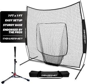PowerNet Baseball Softball Practice Net 7x7 with Baseball Accessories for Practice Pitching, Batting & Fielding, Ball Caddy, Weighted Baseballs, Tee