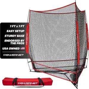 PowerNet Triple Threat Baseball Net, 3 Way 7' x 7' Batting, Hitting & Pitching Net Covers 147 Sq Ft, Softball Baseball Training Equipment, Baseball Practice Net