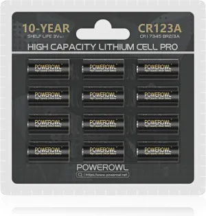 POWEROWL CR123A 3V Lithium Battery 12 Count, High Capacity 123A 123 C123 Batteries, Long-Lasting Power