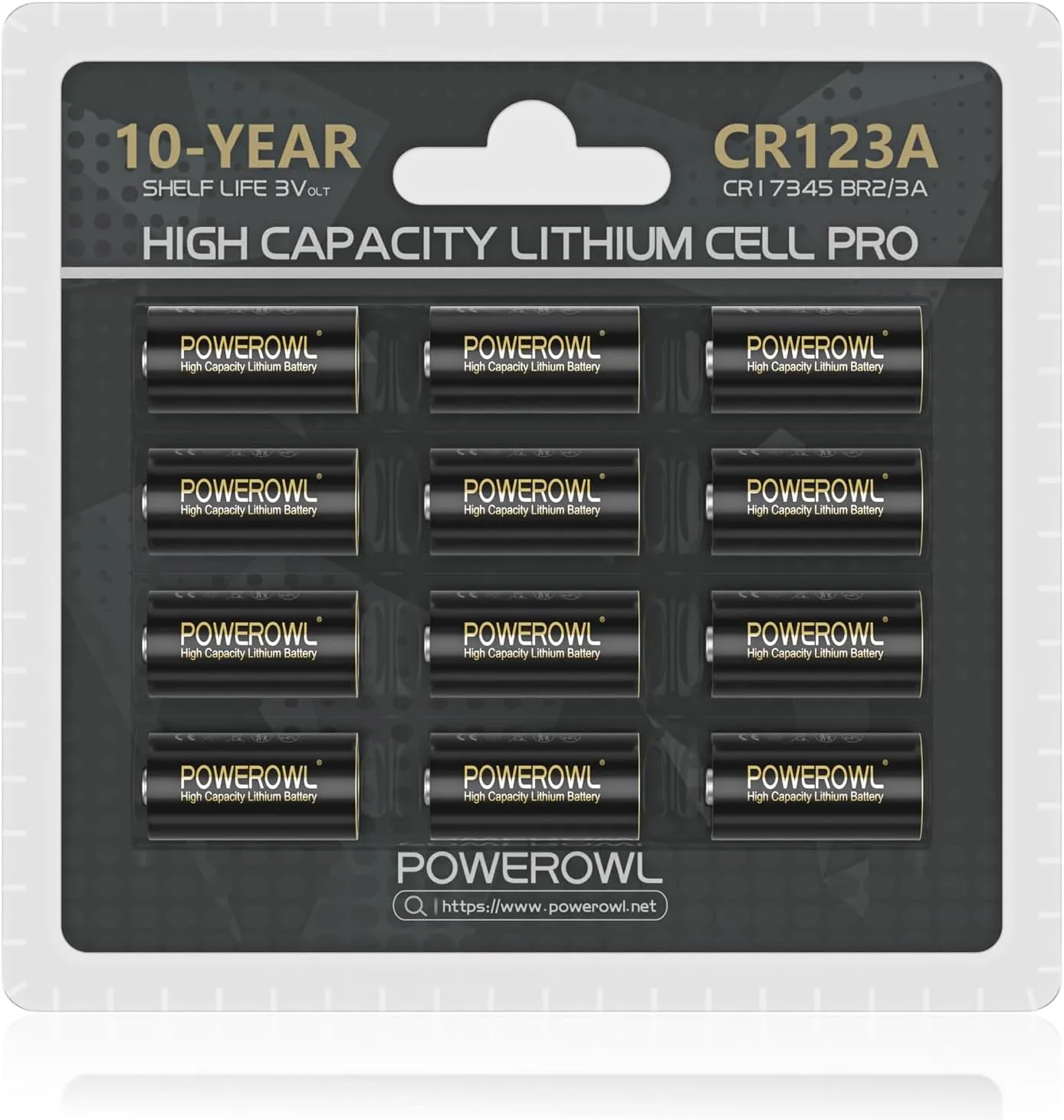 POWEROWL CR123A 3V Lithium Battery 12 Count, High Capacity 123A 123 C123 Batteries, Long-Lasting Power
