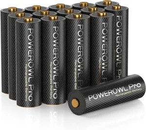 POWEROWL Goldtop Rechargeable AA Batteries PRO, High Capacity 2800mAh, Premium NiMH Double A Battery -16 Count
