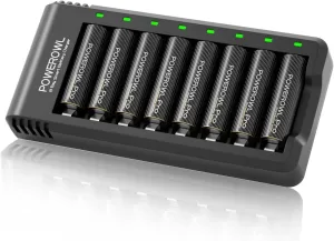 POWEROWL Goldtop Rechargeable AA Batteries PRO w/ 8 Bay Charger, High Capacity 2800mAh, Premium NiMH Double A Battery -8 Count