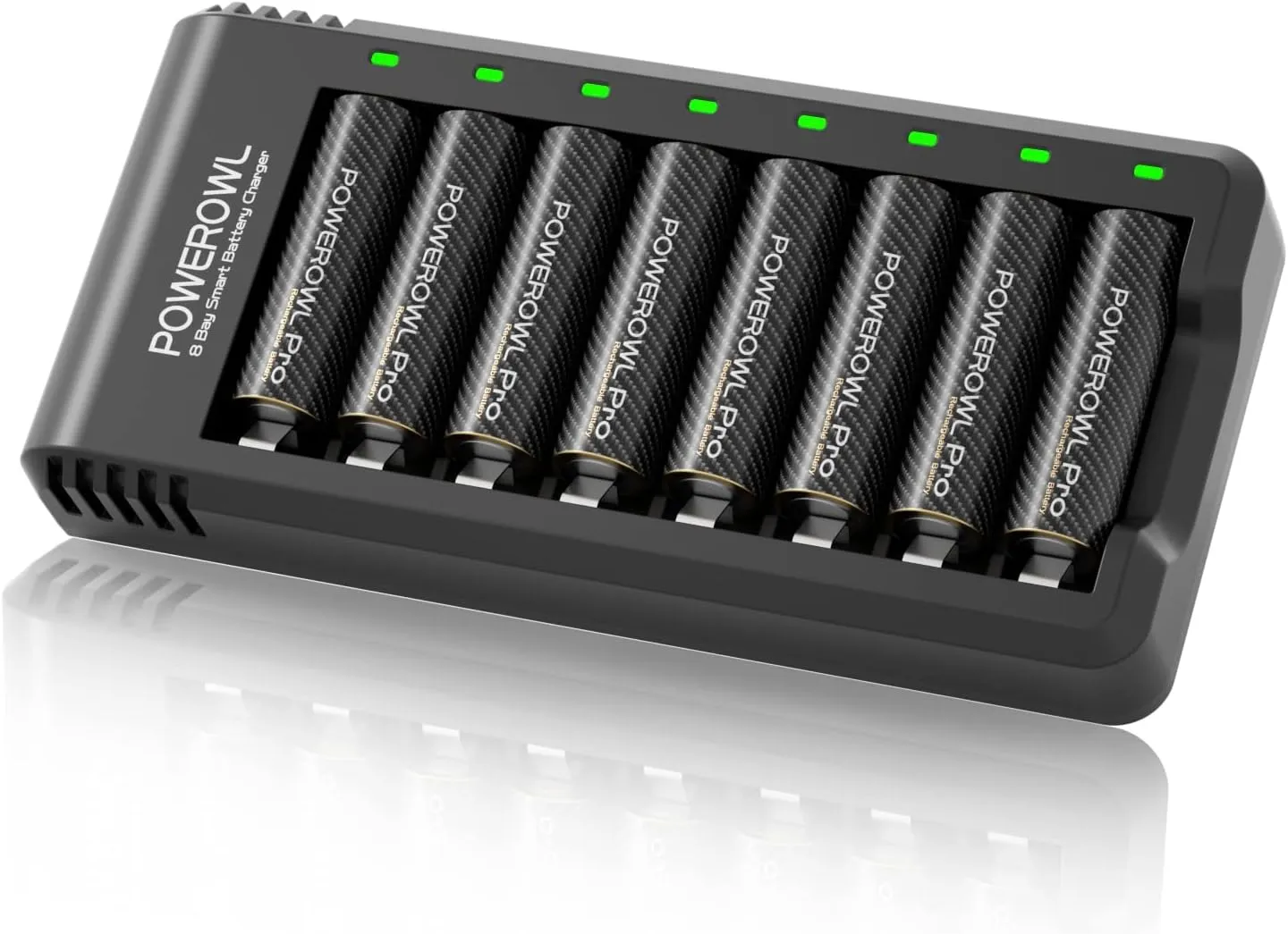 POWEROWL Goldtop Rechargeable AA Batteries PRO w/ 8 Bay Charger, High Capacity 2800mAh, Premium NiMH Double A Battery -8 Count