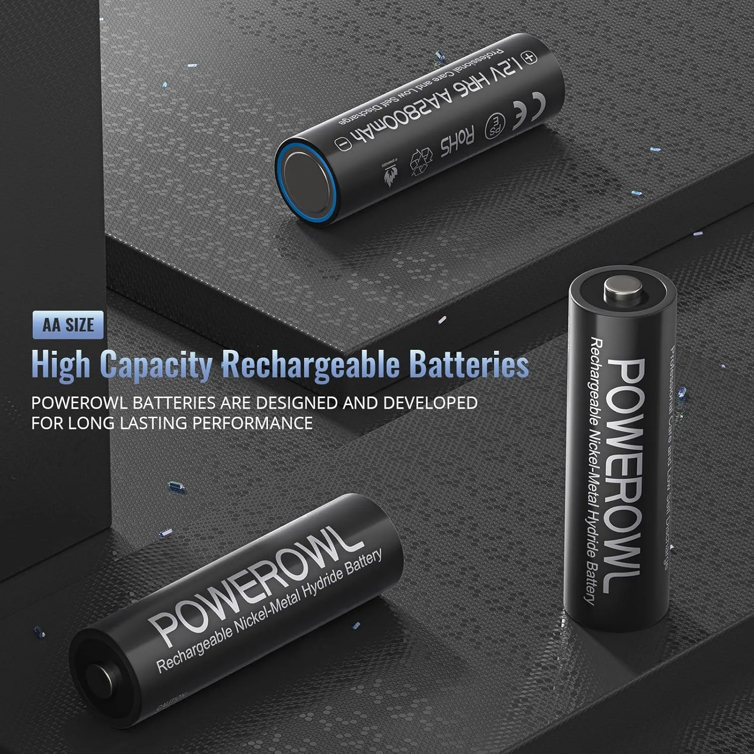 POWEROWL Rechargeable AA Batteries, 2800mAh High Capacity Double A Batteries 1.2V NiMH Low Self Discharge (Pack of 12)