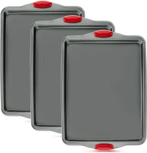 Premium Nonstick Baking Sheet Pans – Set of 3, Heavy-Gauge Carbon Steel, Warp, Dent, and Rust-Resistant – Gourmet Rimmed Half Cookie Sheet Trays, Non-Toxic for Exceptional Baking Performance