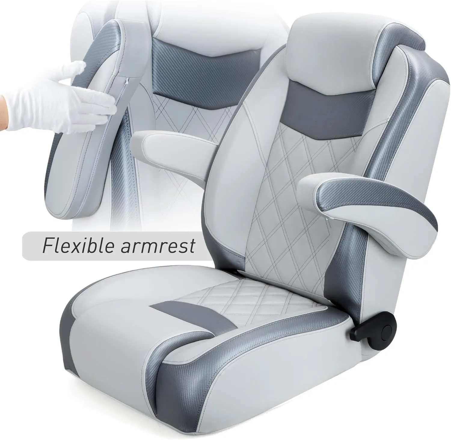 Premium Reclining Pontoon Low/High Back Captain's Chair Boat Bucket Seat with Armrest